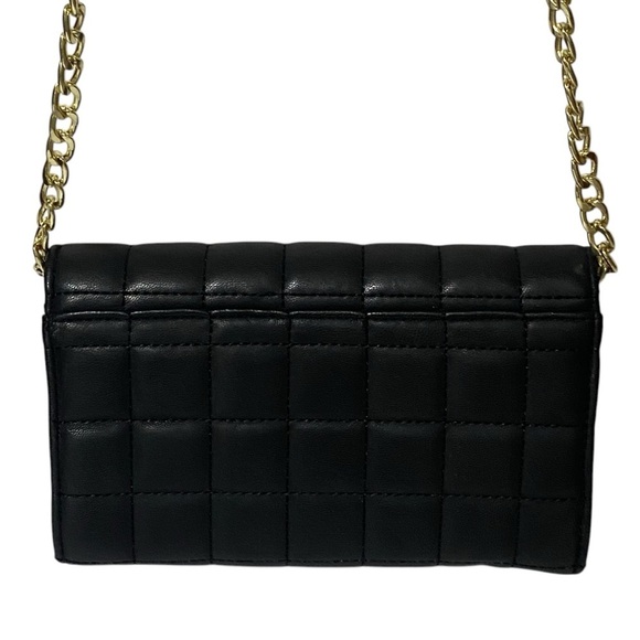 Mossimo Black Quilted Crossbody Bag Gold Chain Small Purse Wallet - Picture 4 of 7